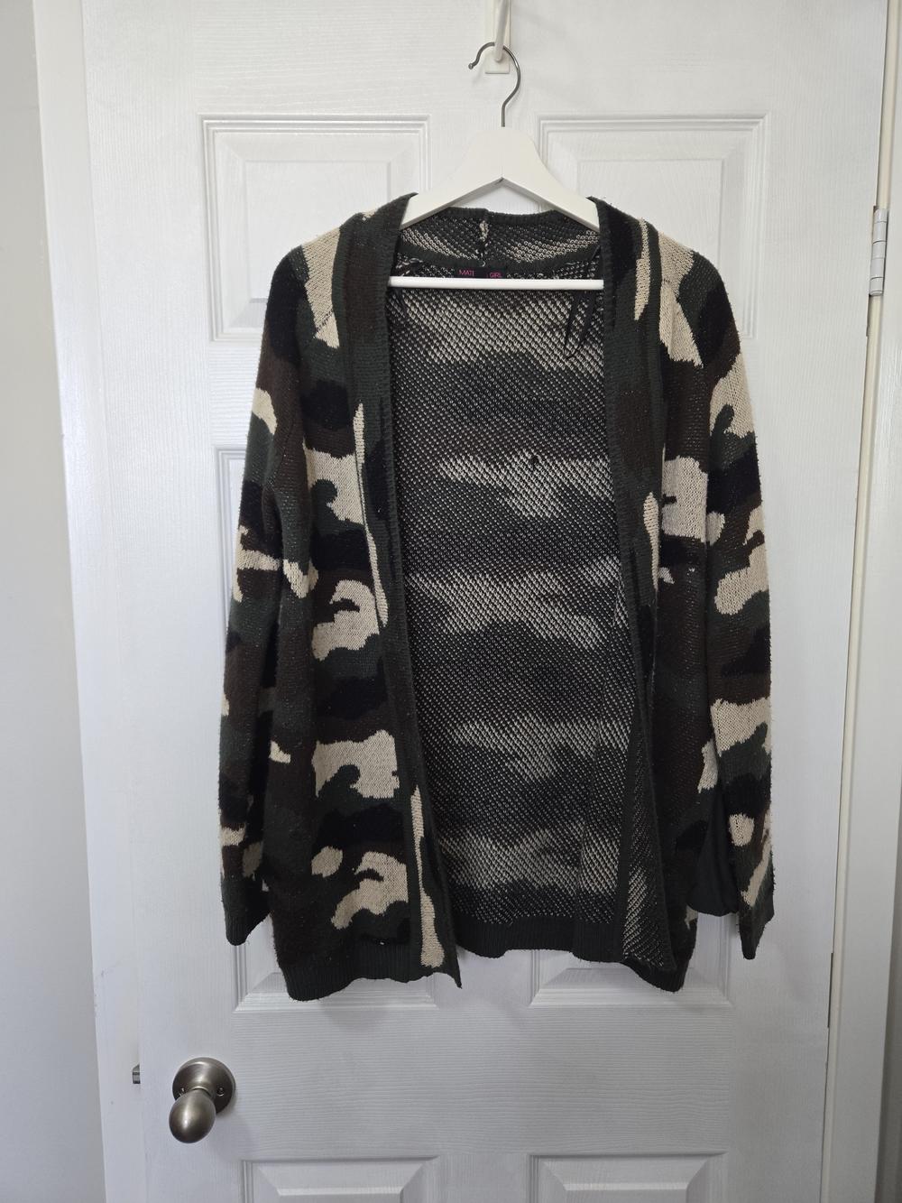Material Girl Women’s Open-Front Camouflage Cardigan - Green/Black/Tan